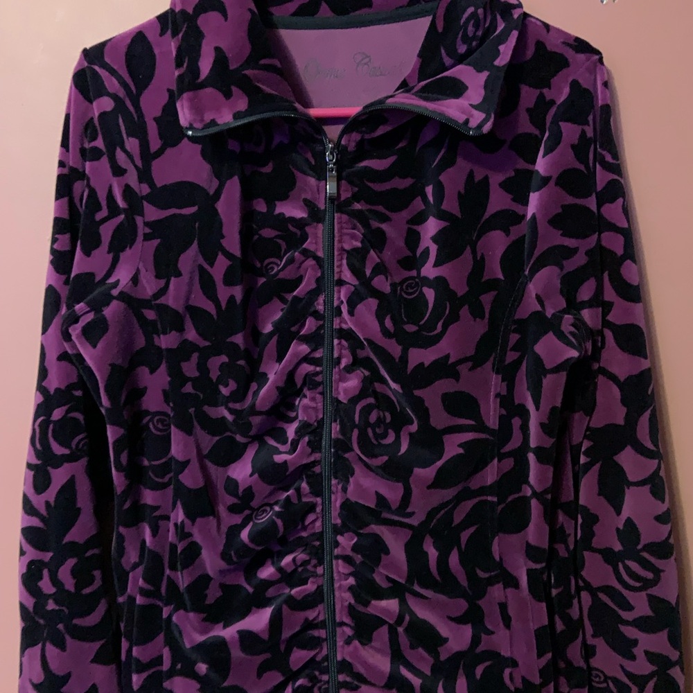 Vintage Onque Casuals Floral Vines Collared Jacket Large Purple Black